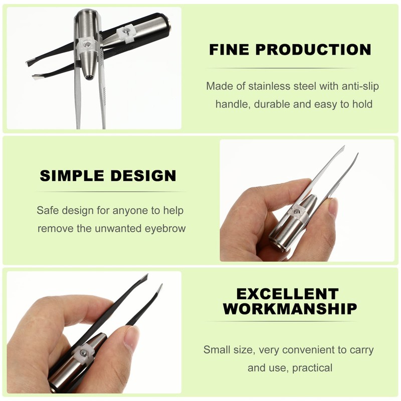 FOMIYES 2pcs Eyebrow with LED Light, Stainless Steel Eyebrow Pliers