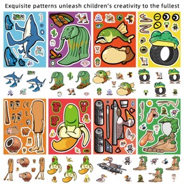 Italian Brainrot Stickers - 24 Sheets Tung Tung Sahur Inspired Animal Stickers Mixed & Matched 8 Designed Characters with Interchangeable Eyes & Mouths Gifts for Kids Birthday Classroom Supplies