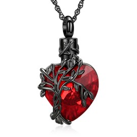 shajwo Tree of Life Cremation Jewelry Heart Urn Necklaces for Ashes for Women Men Ash Keepsake Memorial Pendant,Black-Red