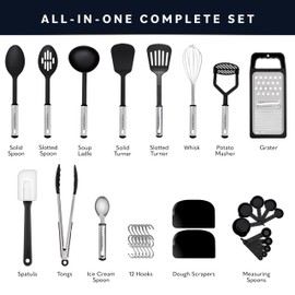 Home Hero Silicone Spatula Kitchen Utensils Set - Stainless Steel & Nylon Cooking Utensils Set - BPA Free Spatulas Silicone Heat Resistant Kitchen Gadgets Kitchen Essentials (35 Pcs - Black)