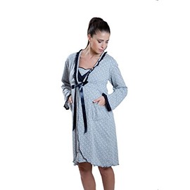 Premamy - Dressing gown for maternity, bow style, jersey cotton, pre-post party - gray, size: s
