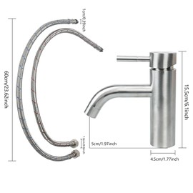 FALSKT Bathroom Tap SUS304 Stainless Steel Washbasin Tap Easy Installation Bathroom Tap with 60 cm Hose, Mixer Tap Sink Tap Kitchen for Bathroom, Kitchen, Balcony (Silver)