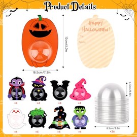 Juego de 36 tarjetas para dulces de Halloween con cúpula transparente, cajas de golosinas de Halloween, bolsas de caramelo, diseño de fantasma, calaba
