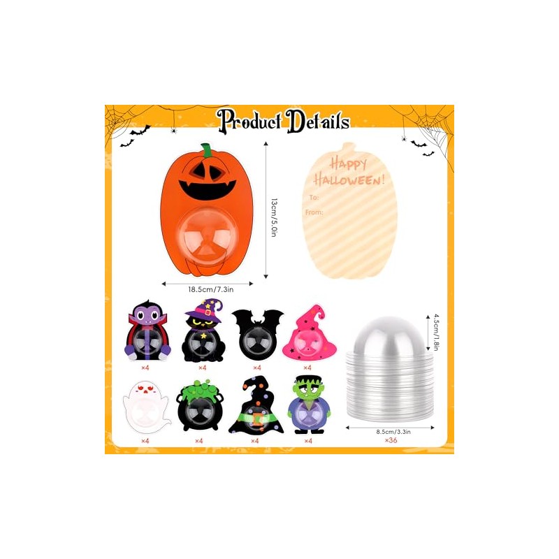 Juego de 36 tarjetas para dulces de Halloween con cúpula