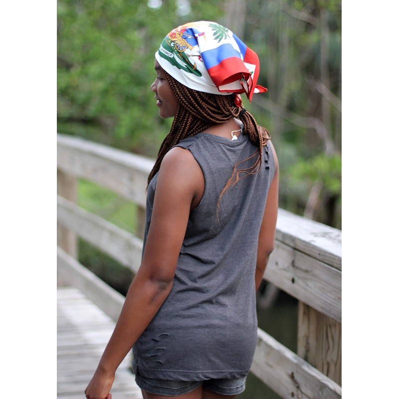 Original Haiti Haitian Flag Bandana Head Wrap Scarf Designed by