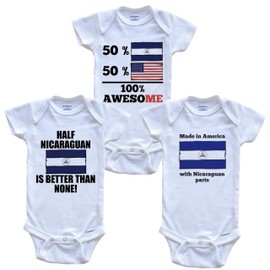 Nicaraguan American Baby Bodysuit Bundle (3 Piece Set), 6-9 Months White