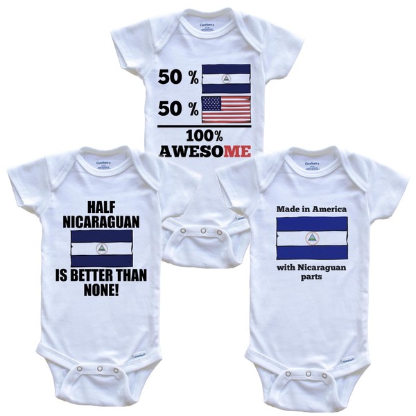 Nicaraguan American Baby Bodysuit Bundle (3 Piece Set), 6-9 Months