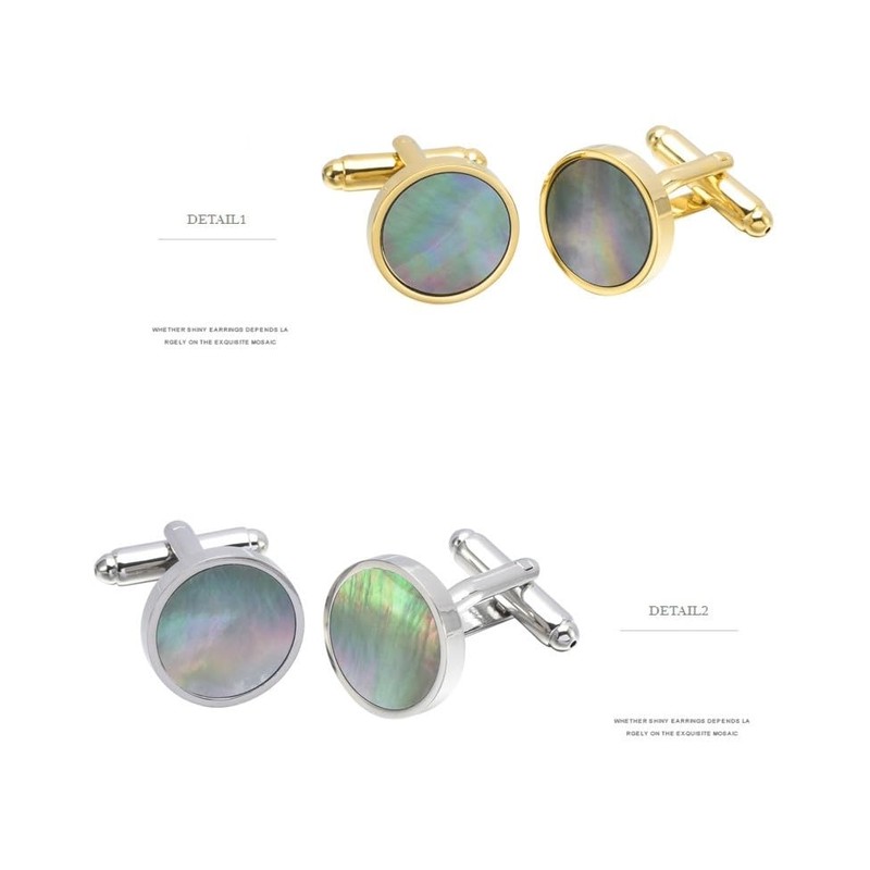 Rockyu Men's Gold Button Shirt Cuffs, Abalone Shell, Deep Sea,