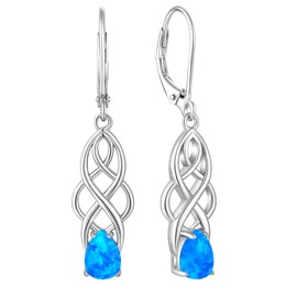 VESITIM Women Celtic Knot Dangle Earrings Colorful Pear-Cut Created Opal Infinity Earring 925 Sterling Silver Teardrop Jewelry Gift, Sterling Silver, Opal