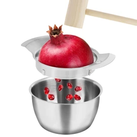 Pomegranate Peeling Tool 304 Stainless Steel Pomegranate Peeler High Efficiency Pomegranate Deseeder Anti-Slip Pomegranate Aril Removal Tools Set with Bowl and Wooden Hammer for Home Kitchen(Suit)