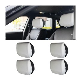 BELOMI 4PCS Car Seat Headrest Cover, Comfortable Breathable Anti-Scratch Dirt-Proof Retractable Multifunctional Auto Head Rest Seat Cushion Pillow Protector Replacement, Universal Fit（White/Black）