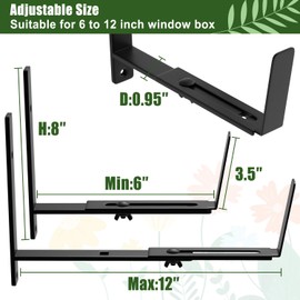 BIOMAND Adjustable Window Box Brackets, 6 to 12 inch Heavy Duty Window Planter Box Brackets, Wall Mount Flower Box Holder, 2 Pack