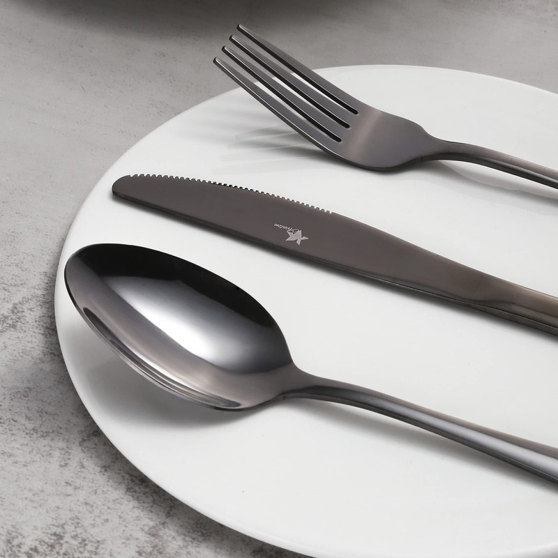 Black Silverware Set, Avalon 24 Piece Flatware Set Service for