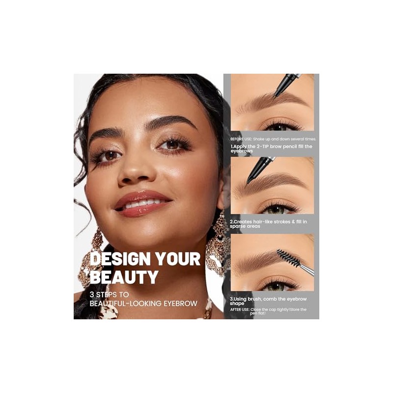 2-in-1 Dual Ended Microblading Eyebrow Pen & Eyebrow Brush, Waterproof