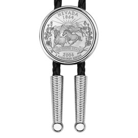 US 2006 Nevada State Quarter BU Uncirculated Coin Simple Silver Slide Bolo Tie NEW - 36" Black Leatherette Cord
