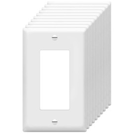 Decorator Wall Plates 1-Gang Switch Outlet Electrical Cover Plate Unbreakable Thermoplastic Faceplate for Light Receptacle Outlet Switch, White (10 Pack)