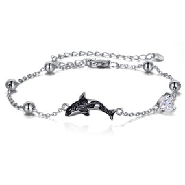 POPLYKE Sterling Silver Killer Whale Orca Beaded Adjustable Bracelets Jewellery for Women Birthday Gift