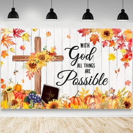 AIBIIN Fall Christian Backdrop with God All Things are Possible Photography Background Religious Cross Faith Sunflowers Autumn God Party Decorations Banner Photo Studio Props 84 x 60 inch
