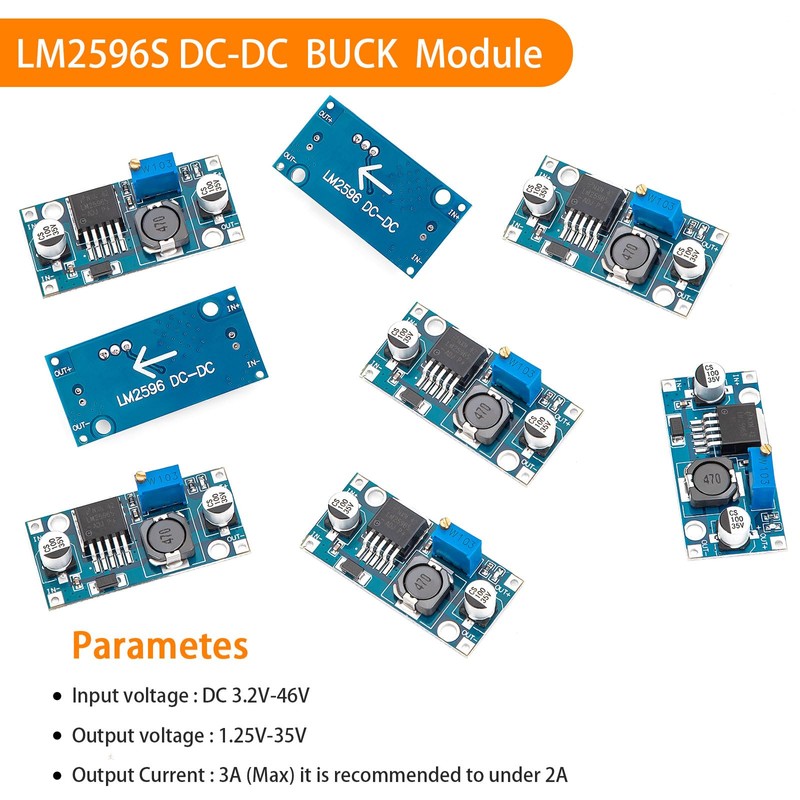 LM2596 DC-DC Buck Converter Module, 8 Pack Adjustable Voltage Regulator,