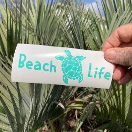 Unbranded Sea Turtle Beach Decal Apply to car windows, laptops, water bottles, notebooks. - Sea Green, 5.5 x 2.25 inches