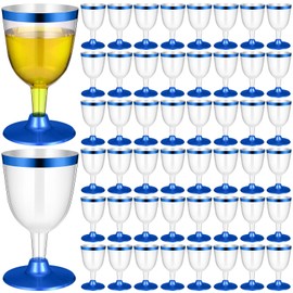Jingmore 100 Pcs Black Gold Rimmed Cups Plastic Wine Glasses Disposable Champagne Flutes 6 oz Wine Cups Clear Toasting Glasses Mini Stemware for Wedding Bridal Shower Bachelorette Party (Blue)