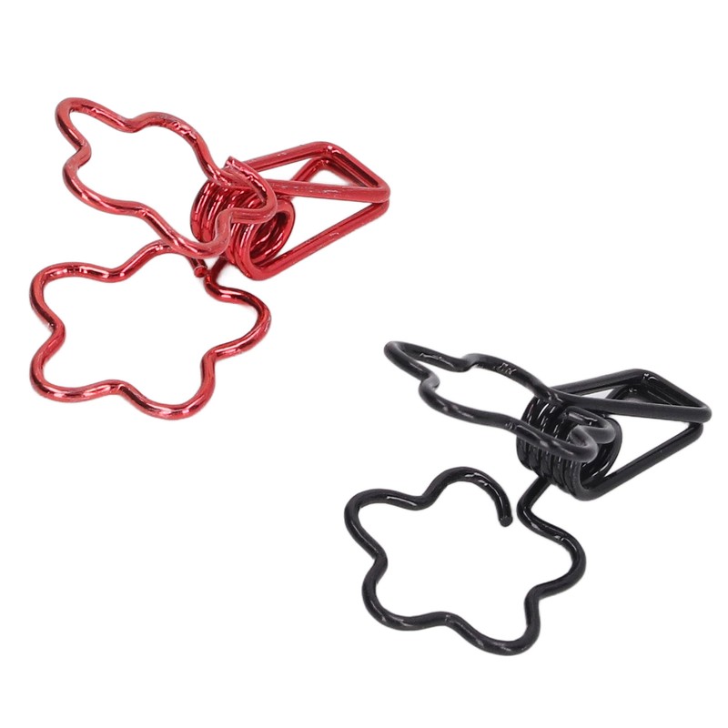 100pcs Binder Clips Black Red Cute Cartoon Flower Shape Metal