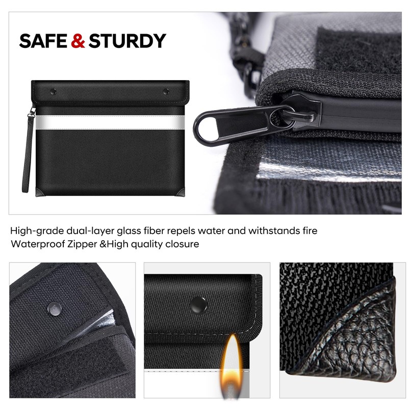 Upgraded Fireproof & Water Resistant Document Bag,(28x19cm) Fireproof Bag for