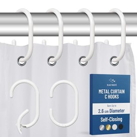 Blau Marité 12 Metal Shower Curtain Hooks, Rust-Proof Decorative C-Shaped Curtain Hooks for Bathroom, White Shower Curtain Rings, Fits Rods Up to 2,6 cm (C, White)