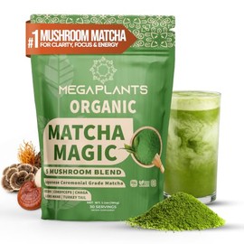 MEGAPLANTS Matcha Magic De Hongos - Matcha Japonés Orgánico De Grado Ceremonial Del Usda (50 Porciones) - Con Reishi, Melena De León, Chaga,...       