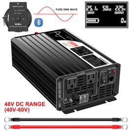 Xijia 1500W Pure Sine Wave Inverter，48V to 120V AC Converter for Home，Solar Systems，Remote and Bluetooth Control for Truck，Camping，with 2 AC Socket，Surge Power 3000W