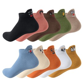Hstyle 10 Pairs of Funny Socks, Kawaii Embroidered Cute Ankle Socks Soft Cotton Low Cut Socks Women - Smiling1 One Size Fits All