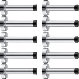 Funrous 10 Pcs Door Stop 3.7 Inch Heavy Duty 304 Stainless Steel Door Stopper with Rubber Tips Bumper Wall Mounted Wall Protector for Sound Dampening(Silver)