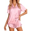 Ekouaer 2 Piece Pajama Set Women Button Up Collared Silk
