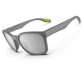 Sunglasses for Men Women Polarized Sports Sunglasses Lightweight Durable Flexible TR90 Frame 100% UV Protection Sunglasses Fishing Driving Running Matte Grey and Light Silver, Matte grey and light