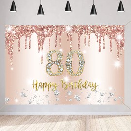 80th Birthday Decoration Women, Rose Gold Glitter Spots Fabric Sign Poster Birthday Party Decoration, 80th Birthday Background Banner Woman