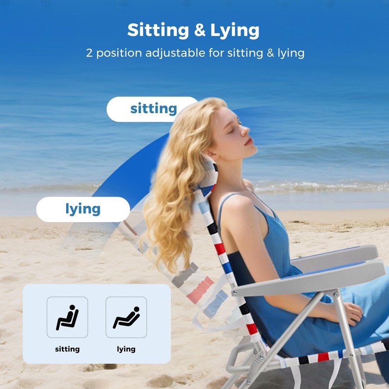 SUNNYFEEL Portable Beach Chair, High Back Folding Beach Chair, Lightweight