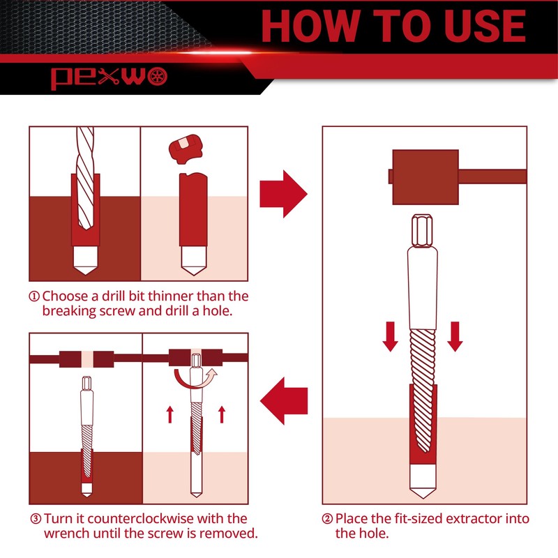 Pexwo 26-Piece Multi-size Bolt Extractor Set, Spiral Screw Extractor, Bolt
