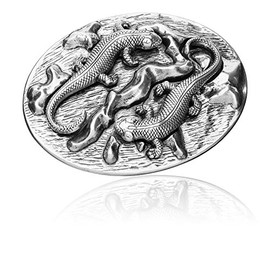 FREDERIC HERMANO Belt Buckle 40 mm Metal Silver Blackened - Buckle Reptile - Pin Buckle for Belt with 4 cm Width - Silver-Coloured Blackened, Blackened metal, Classic