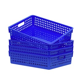 4 Pack Stackable A4 Paper Organizer Trays, Plastic Storage Bins with Handles, Hollow Design Organizer Baskets for Classroom, Office, Home Use