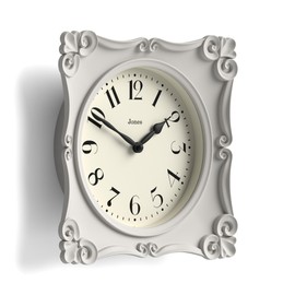 Jones Clocks® Rialto wall clock | Ornate vintage style square clock | 25cm | Overcoat grey | Ideal for the living room or bedroom