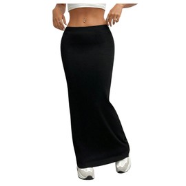 GORGLITTER Women's Maxi Skirt Rockabilly Vintage Long Skirts Tight Casual Skirt High Waist Party Skirt, black