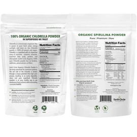 Earth Circle Organics Organic Spirulina & Chlorella Powder Combo - Nutrient-Dense Vegan Superfood for Energy, Digestion & Eye Health - USDA Organic, Gluten-Free, Maximum Potency (4oz Each)