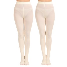 Paralinda 2 Pairs Women's Solid Color Tights 80D, Soft Opaque Microfiber Tights (Cream, L/XL)