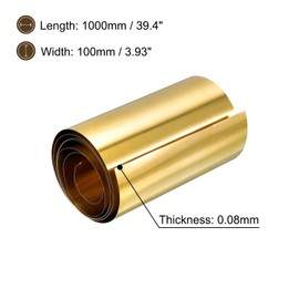 sourcing map Brass Sheet Roll, 0.08x100x1000mm Brass Foil Roll Brass Strip Gold for Crafts, Electrical Repairs, Grounding