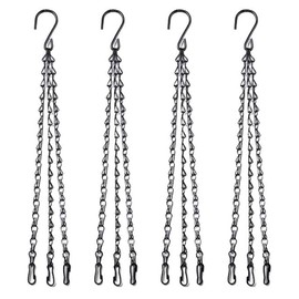 MZMing Pack of 4 41 cm Hanging Baskets, 3-Strand Metal Chain, Replacement Chain Hanger with Hook and Clip for Hanging Garden Flower Pots, Planters, Bird Feeders, Lanterns, Chalkboards Ornaments -