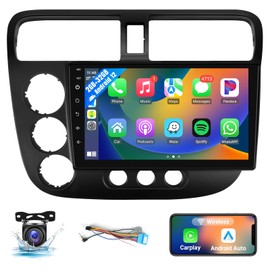 Leadfan Car Stereo Radio for Honda Civic 2001 2002 2003 2004 2005 with Wireless Carplay Android Auto, 2+32G 9'' Touch Screen Ind-Dash Bluetooth/WiFi/GPS Navigation/MirrorLink/SWC/USB/Backup Camera