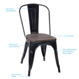 RELAX4LIFE Metal Dining Chairs Set of 4 Stackable Chairs Set 18 Inch W/Back and Stable Steel Frame for Indoor & Outdoor Patio Bistro Cafe Side Bar Restaurant Kitchen Metal Chairs Bar Stools (GunColor)