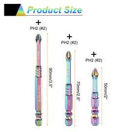 sourcing map 3pcs Impact Phillips Screwdriver Bit Set PH2 (#2) Anti Slip Teeth Tip 1/4" Hex Shank 2"/2.8"/3.5" (50mm/70mm/90mm) Long Magnetic Cross Screw Driver Drill Bits