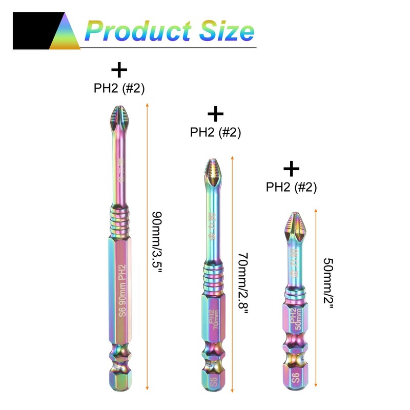 sourcing map 3pcs Impact Phillips Screwdriver Bit Set PH2 (#2)