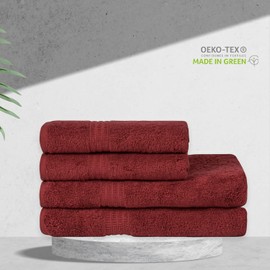 HOMELOVER 4 Piece Towel Set - 100% Organic Cotton 2 Bath Towels & 2 Hand Towels - 500 GSM, Hotel Quality, Soft, Highly Absorbent & Quick Drying Wash Towels for Kitchen & Bathroom (Berry Red)